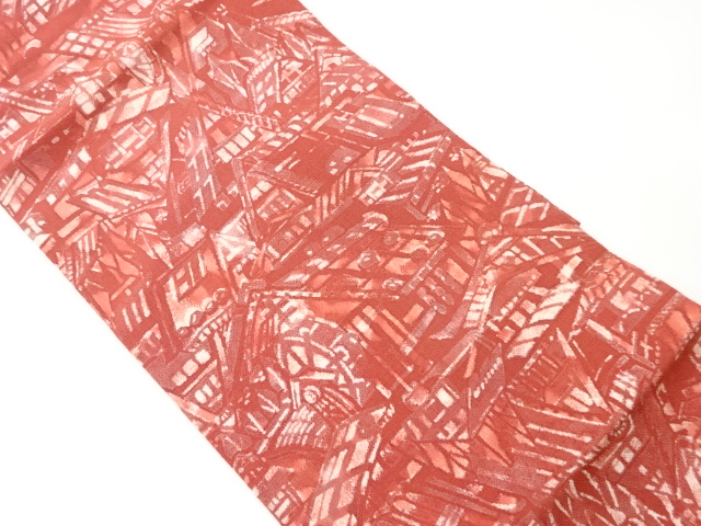 リサイクル　縮緬地建物風景模様名古屋帯